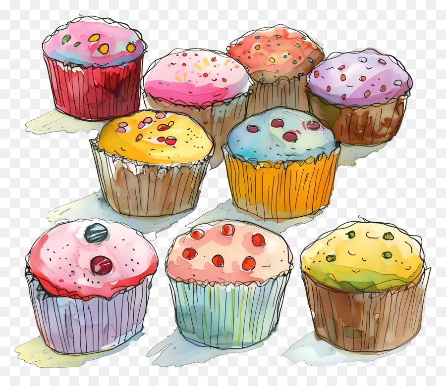 Muffins，Petits Gâteaux Colorés PNG