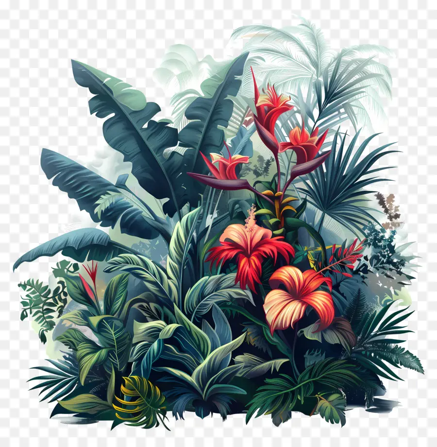 Fleur Dans La Jungle，Plantes Tropicales PNG