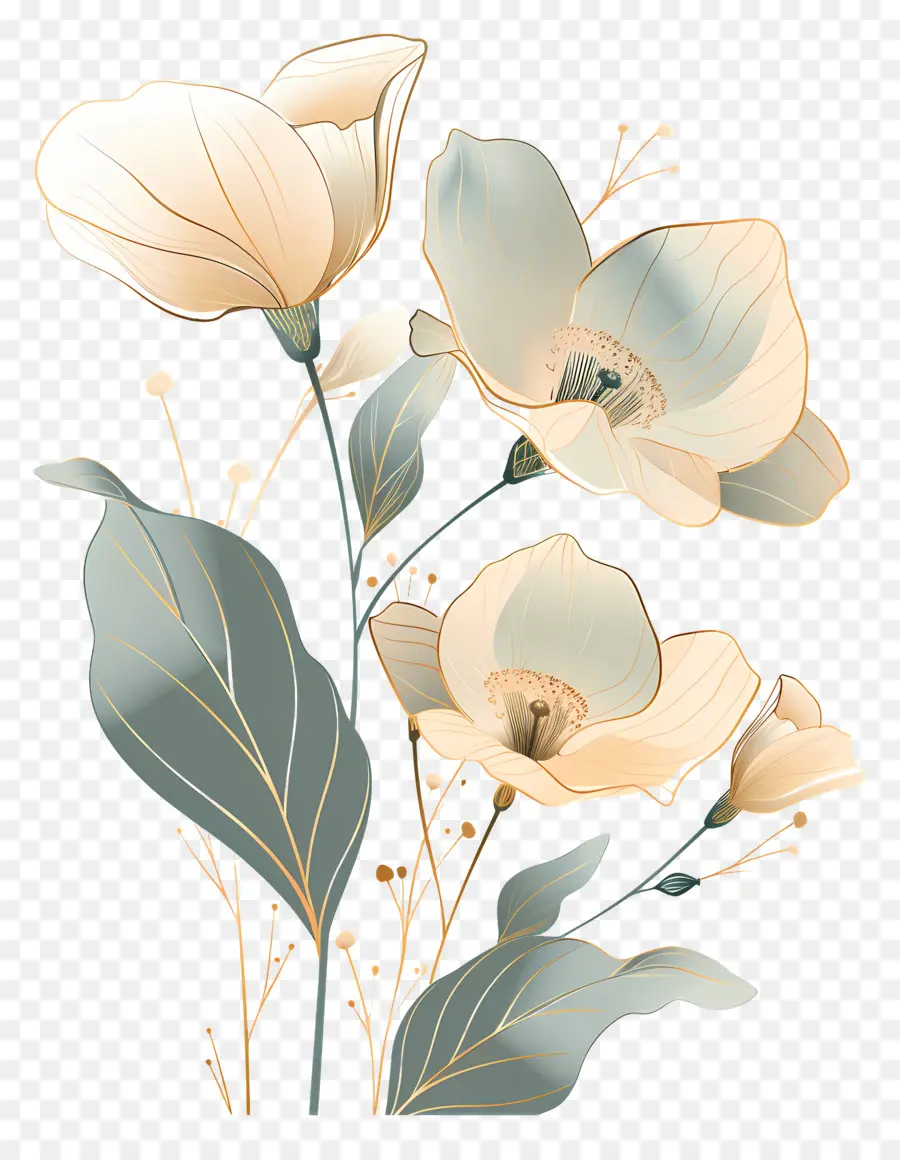 Or Fleurs，élégantes Fleurs PNG