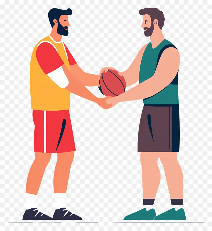 Esprit Sportif，Deux Personnages De Dessins Animés Tenant Un Ballon De Basket PNG