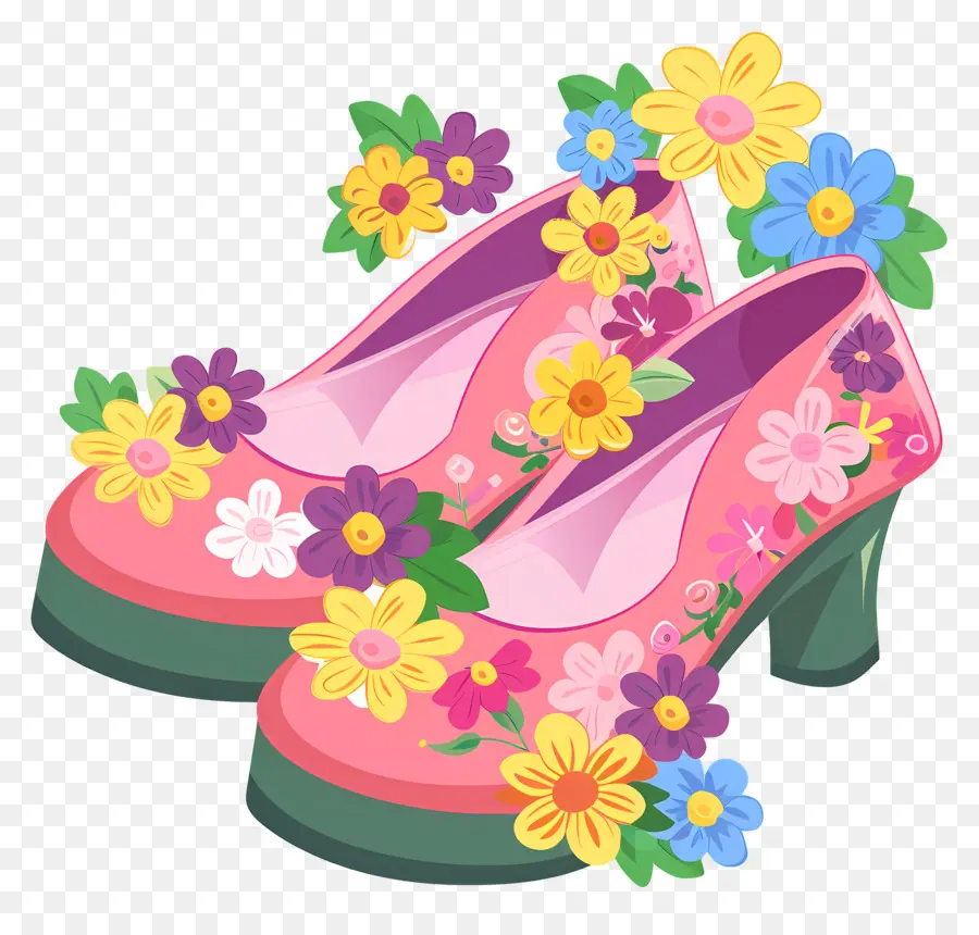 Jolies Chaussures，Chaussures à Fleurs PNG