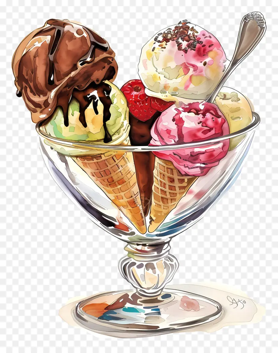 Crème Glacée，Crème Glacée Sundae PNG