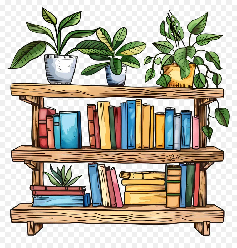 Meubles D'étagère，Livres Et Plantes PNG