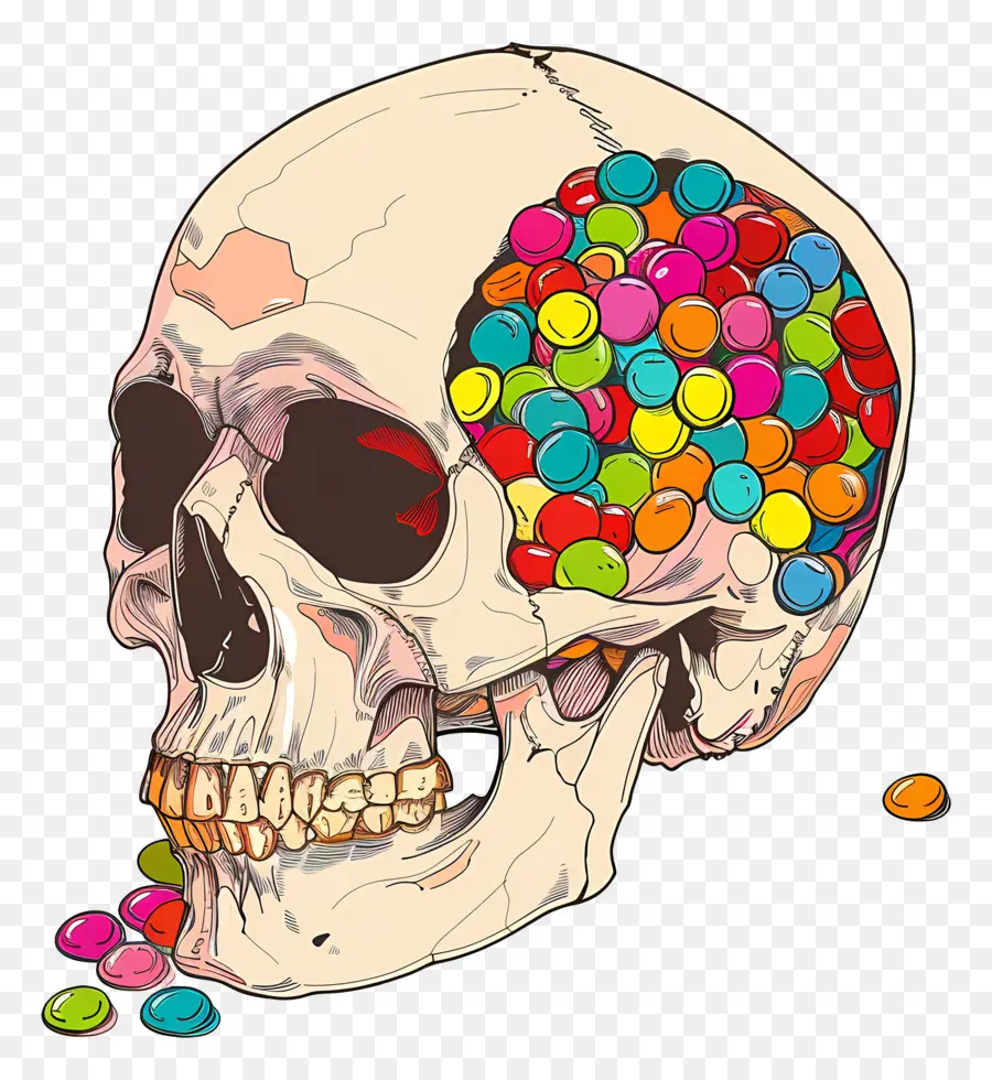 Crâne，Crâne Avec Des Bonbons PNG