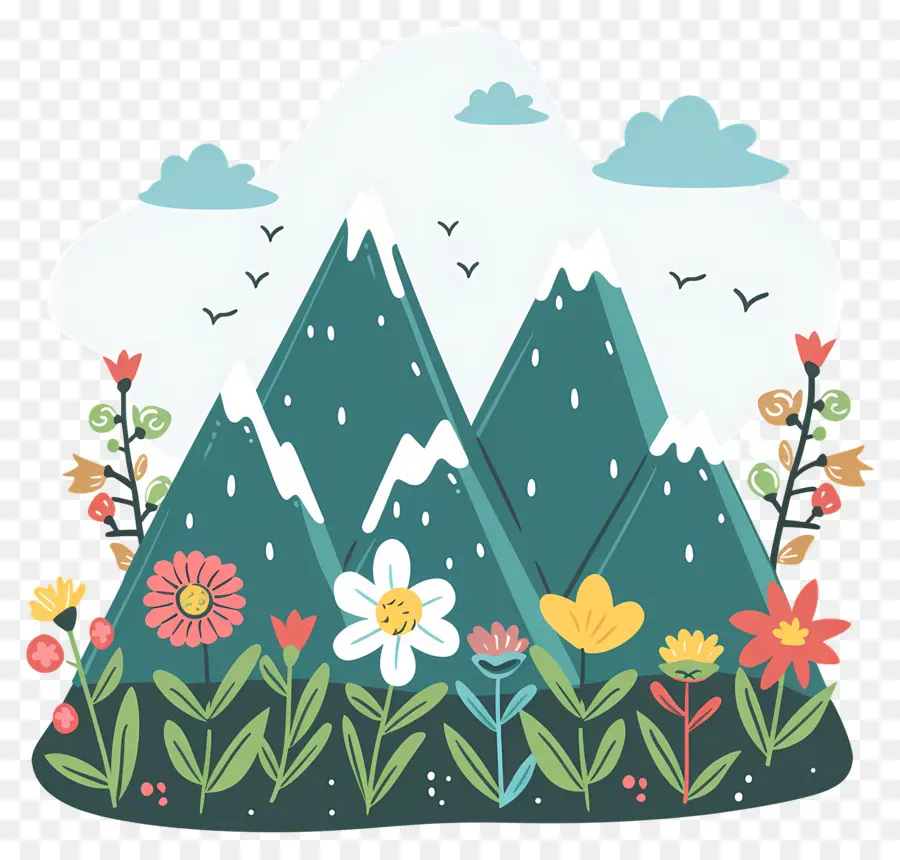 Montagne De Dessin Animé，Montagne Avec Des Fleurs PNG