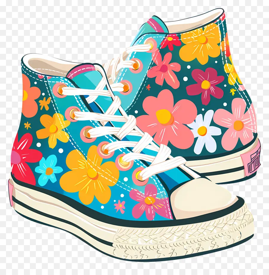 Chaussures Mignonnes，Baskets Florales PNG