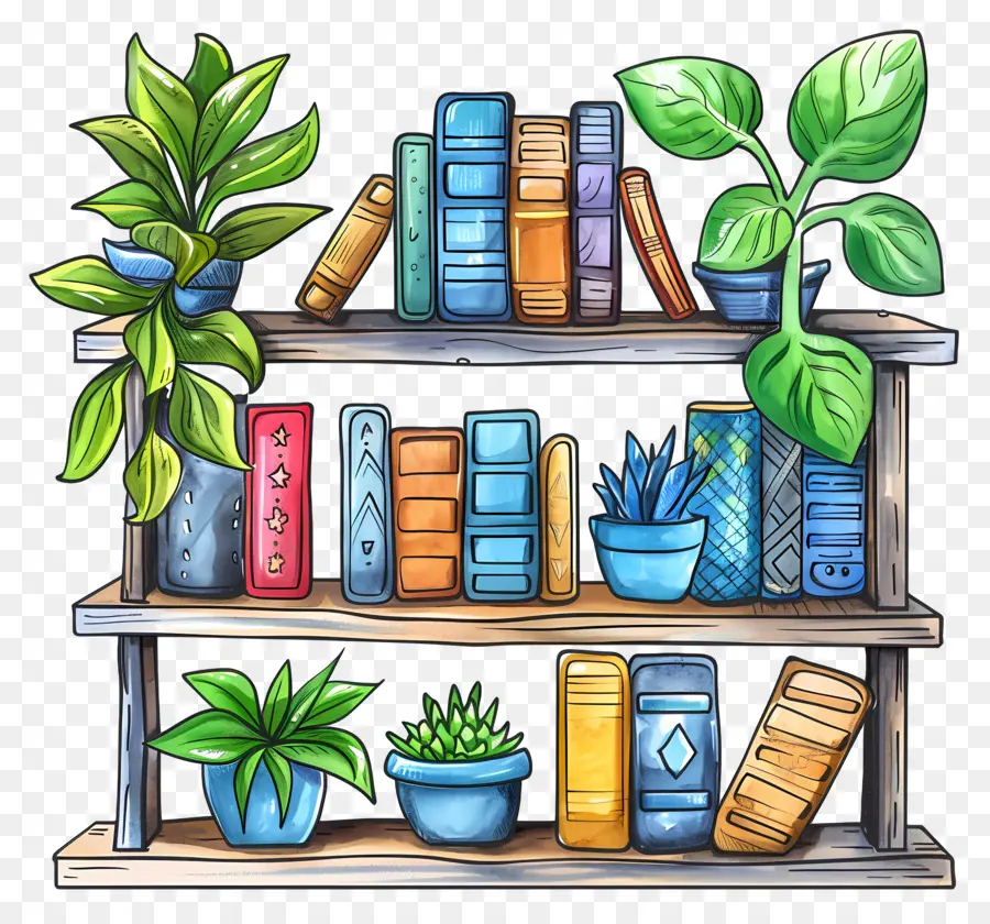 Meubles D'étagère，Livres Et Plantes PNG