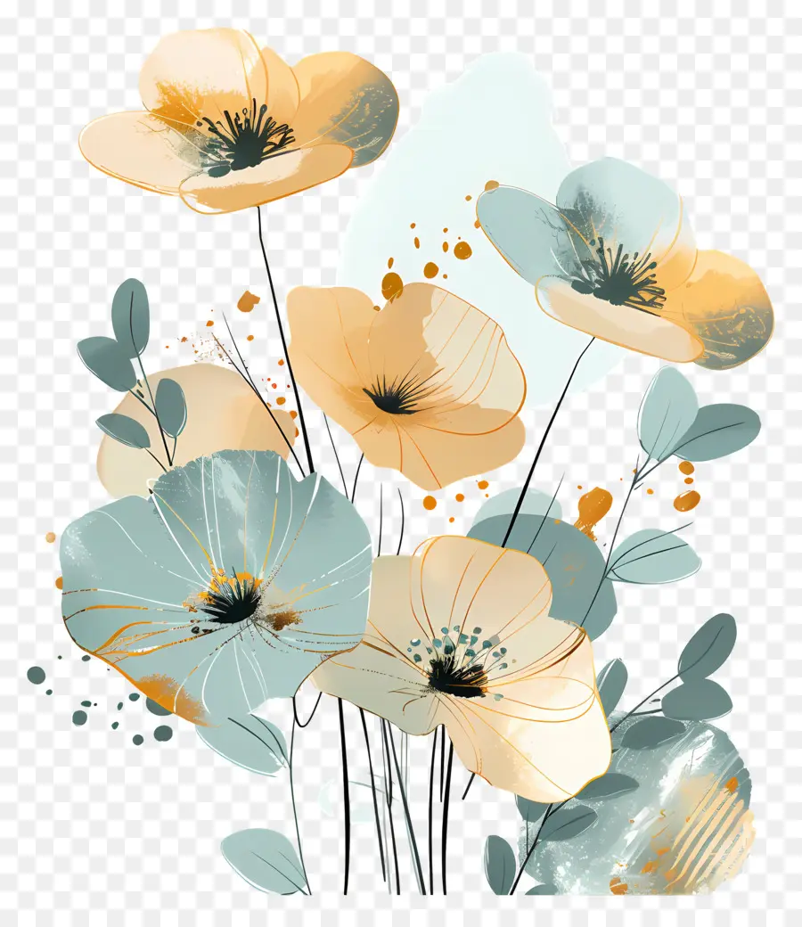 Fleurs D'or，Fleurs Abstraites PNG