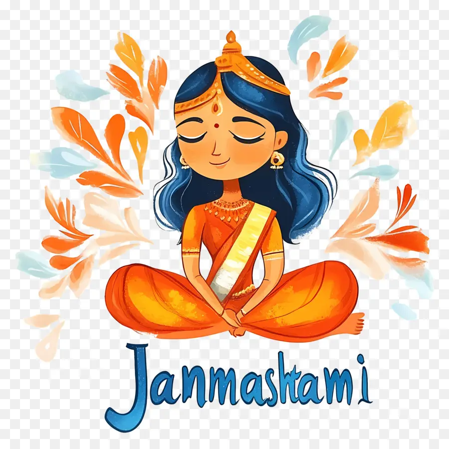 Janmashtami，Femme Méditante PNG