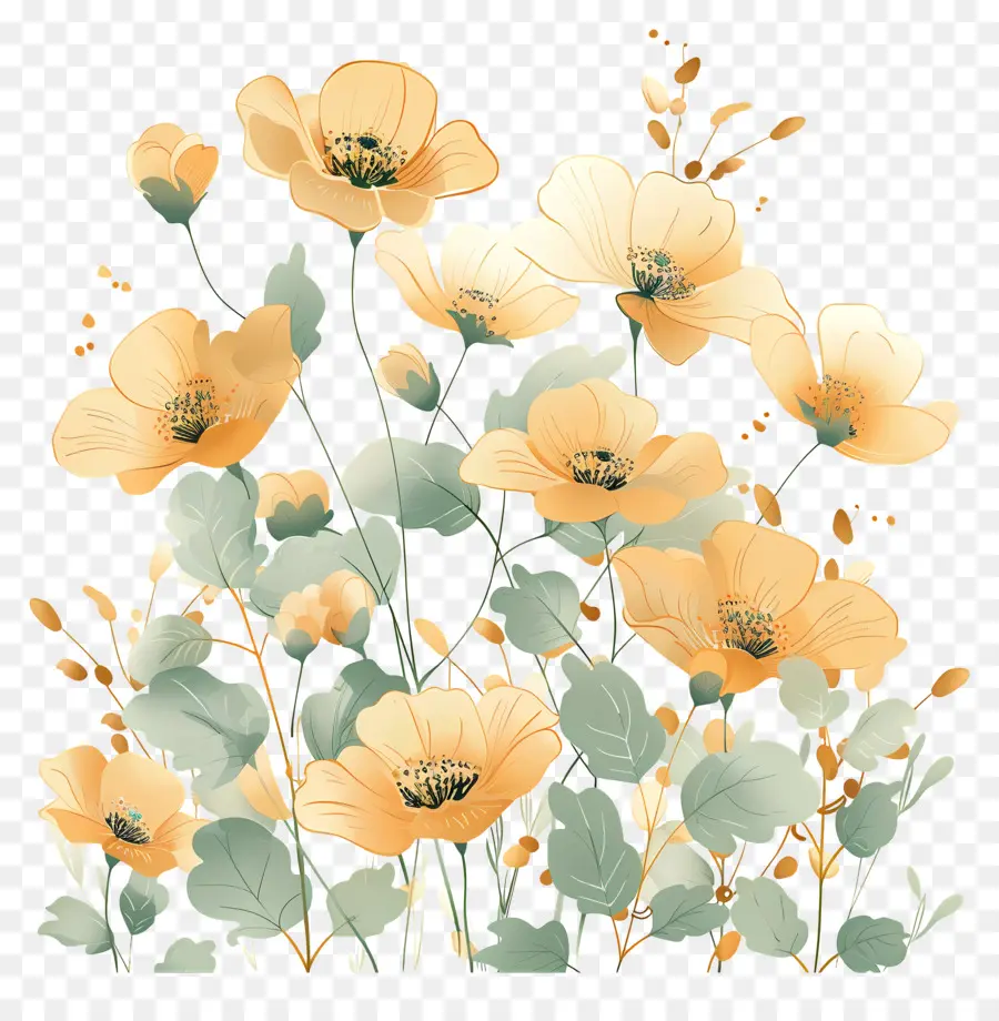 Fleurs D'or，Fleurs Oranges PNG