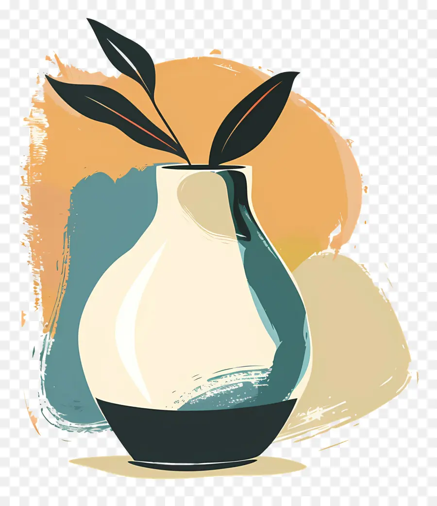 Vase En Céramique，Vase Avec Des Feuilles PNG