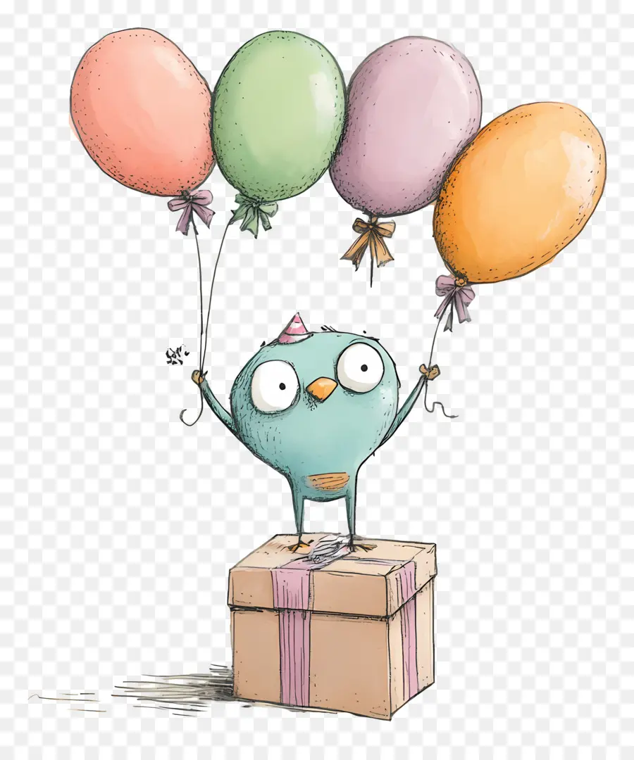 Anniversaire，Oiseau Avec Des Ballons PNG