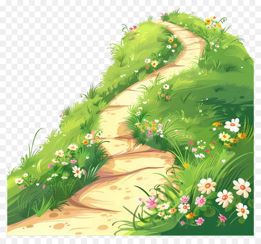 Chemin De Colline，Pathway Et Fleurs PNG