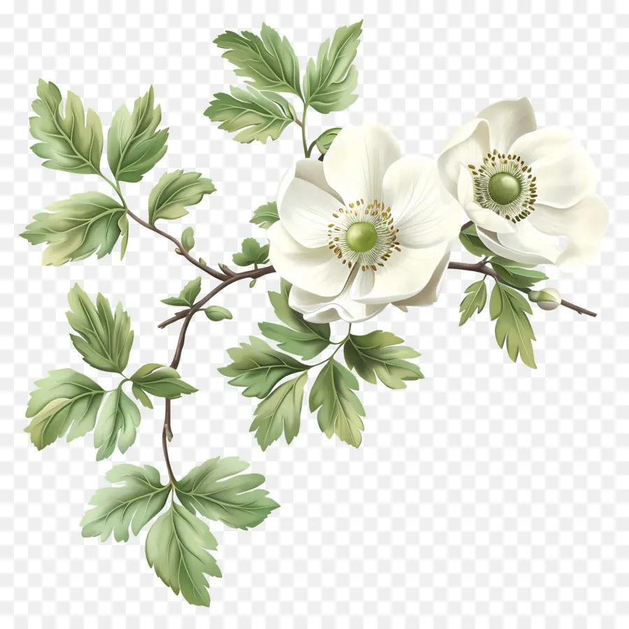 Fleurs D'anémone，Fleurs Blanches PNG