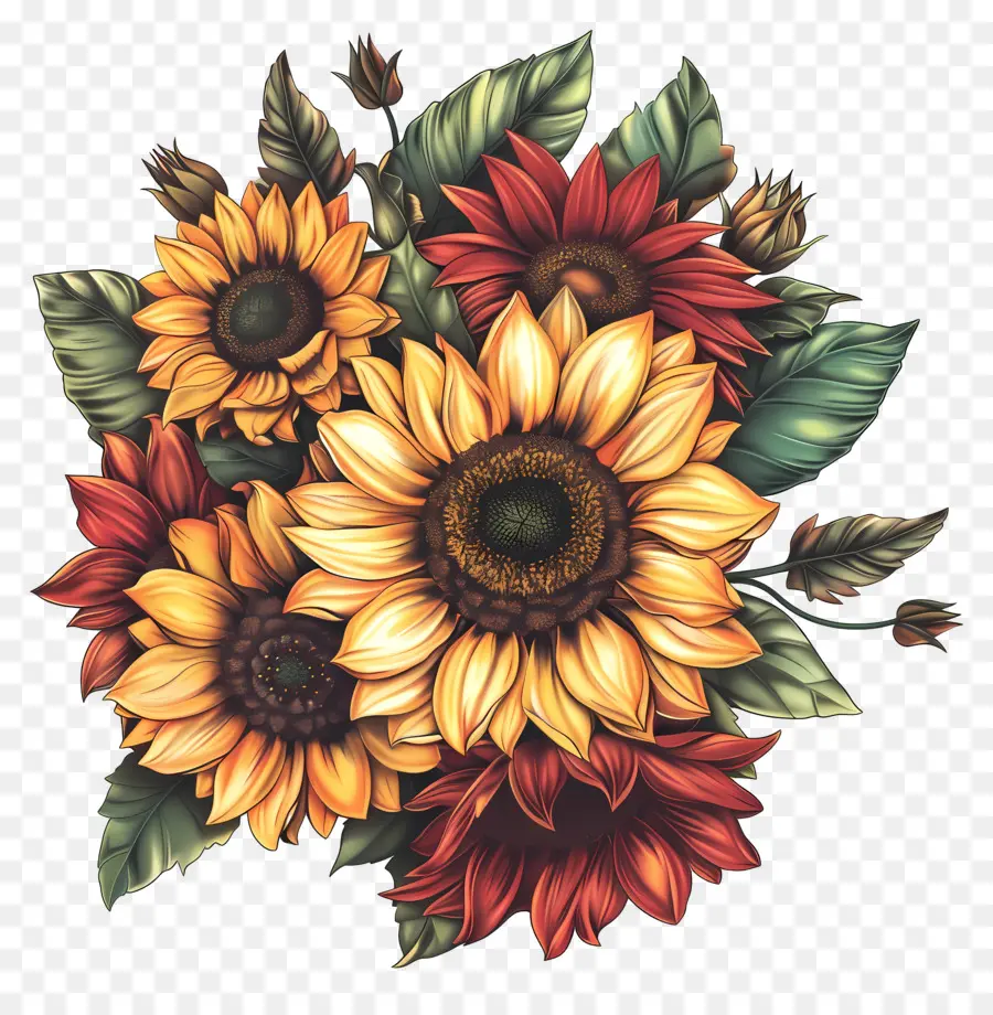 Bouquet De Tournesol，Fleurs Colorées PNG