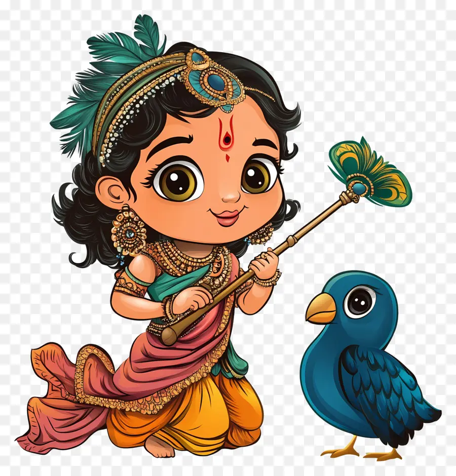 Janmashtami，Fille Avec Oiseau PNG