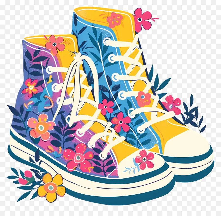 Jolies Chaussures，Baskets Fleuries PNG