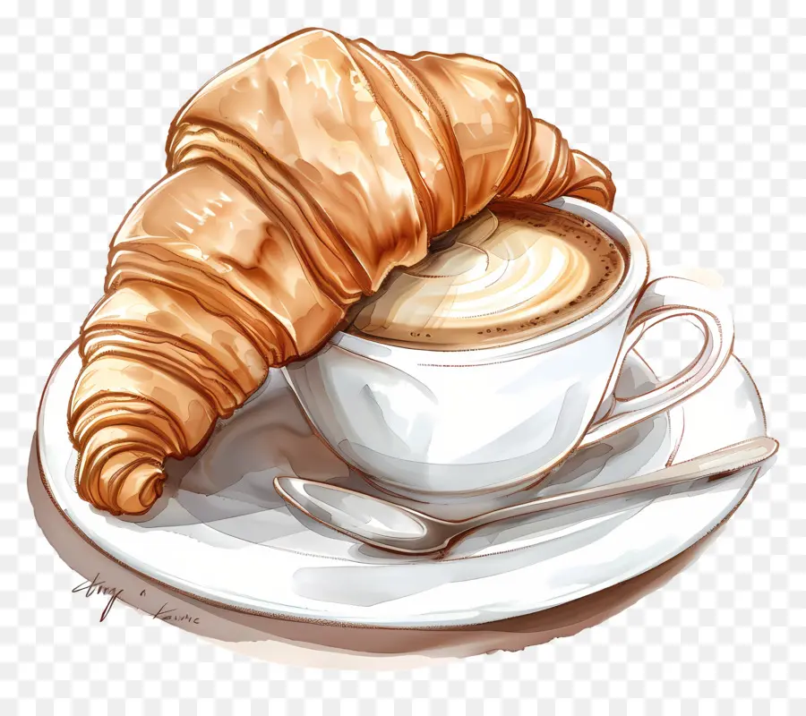 Croissant Au Café，Café Et Croissants PNG