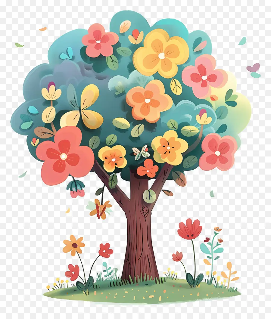 Arbre De Dessin Animé，Arbre En Fleurs PNG