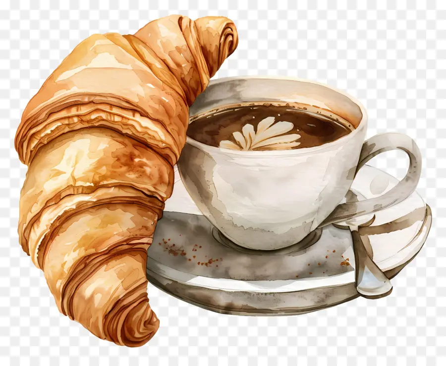 Croissant Au Café，Café Et Croissants PNG