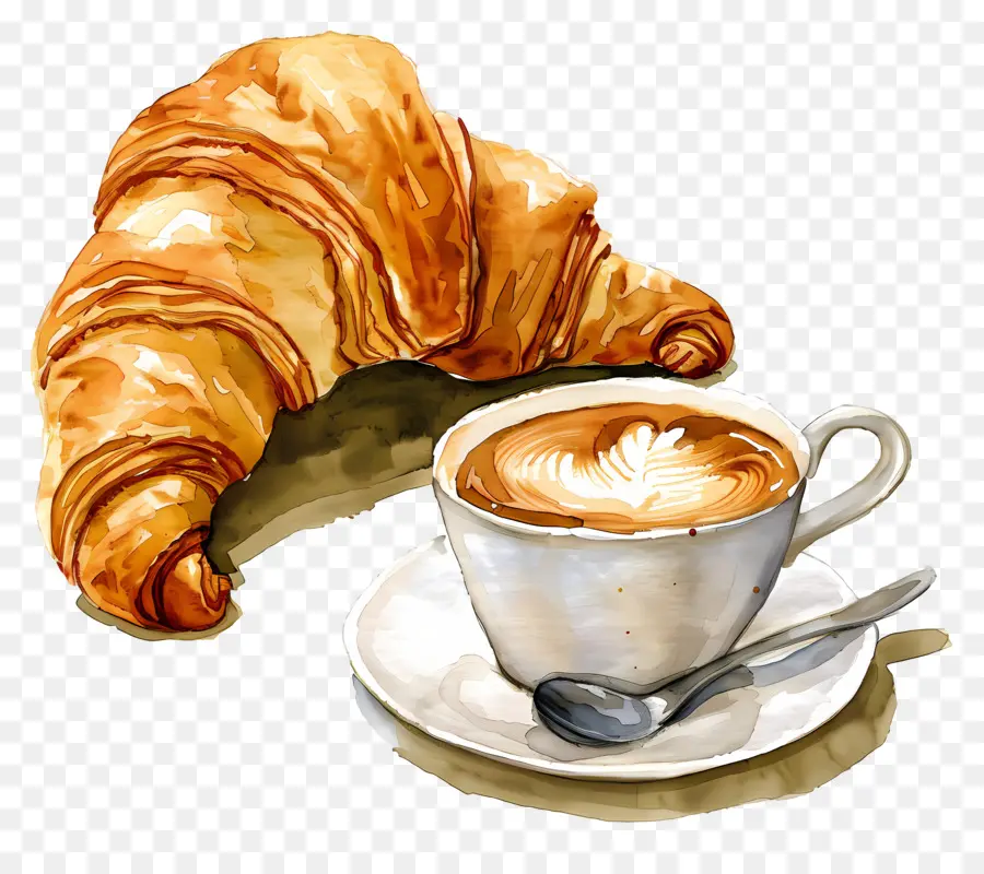 Croissant Avec Du Café，Café Et Croissant PNG