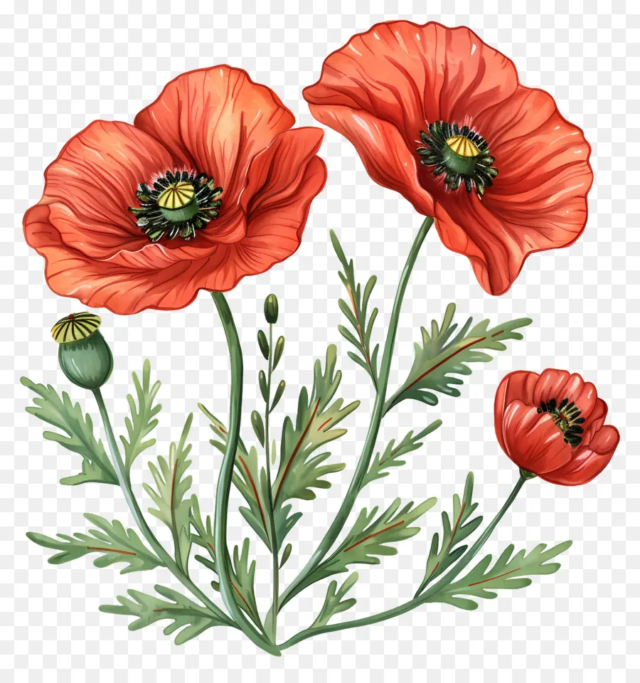 Fleurs De Pavot，Coquelicots Rouges PNG