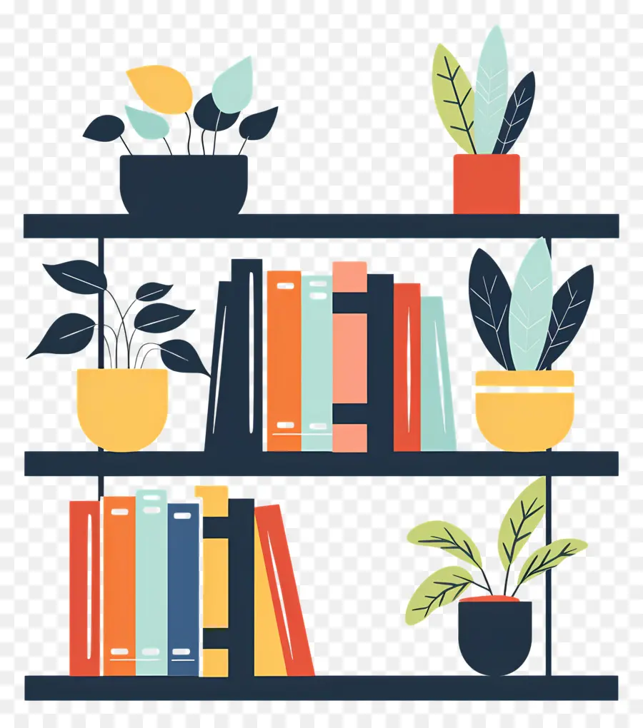 Meubles D'étagère，Bibliothèque Avec Plantes PNG