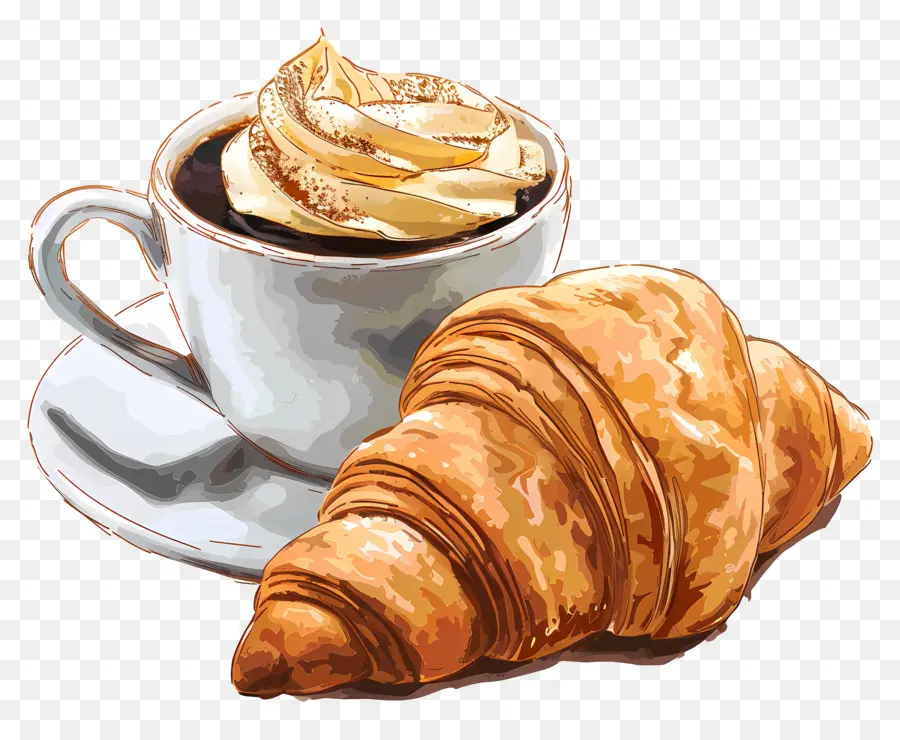 Croissant Au Café，Café Et Croissants PNG