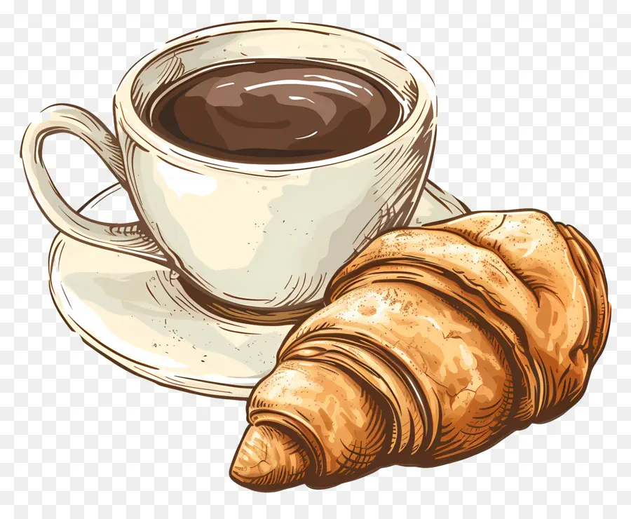 Croissant Au Café，Café Et Croissants PNG