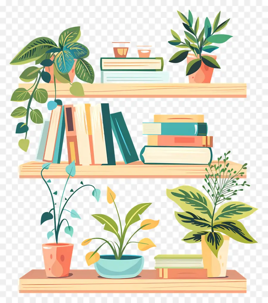 Meubles D'étagère，Bibliothèque Avec Plantes PNG