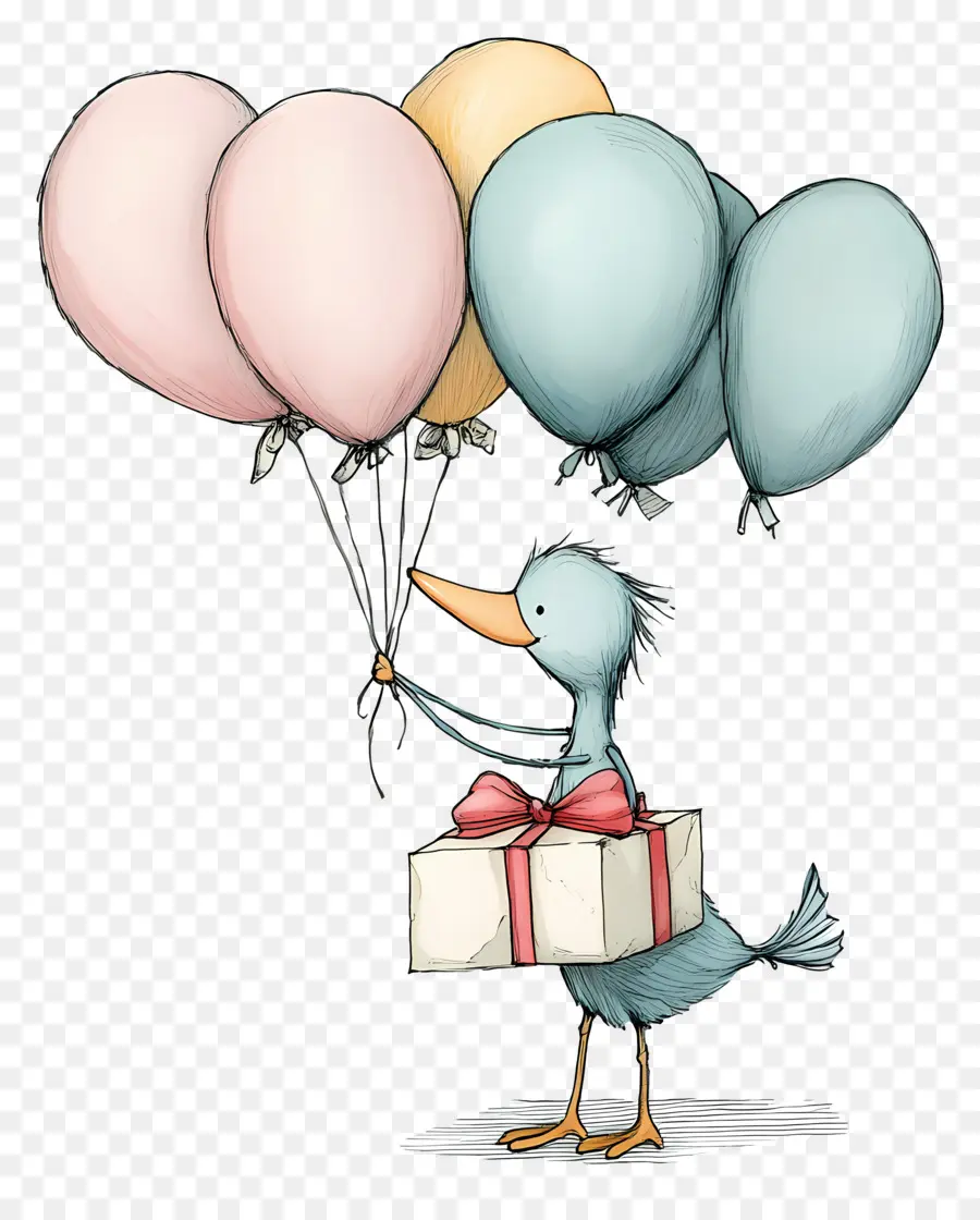 Anniversaire，Canard Avec Des Ballons PNG