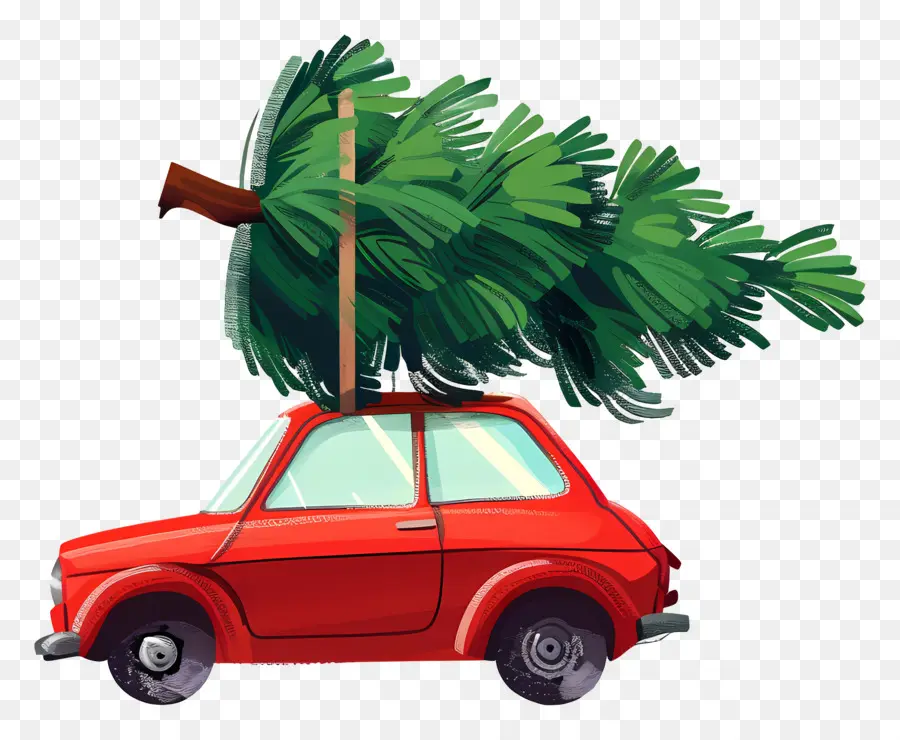 Arbre De Noël Sur La Voiture，Voiture Avec Arbre PNG