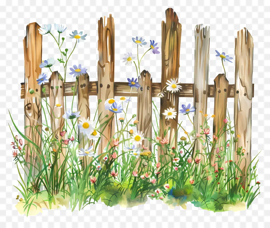 Clôture De Jardin，Fence En Bois Avec Des Fleurs PNG