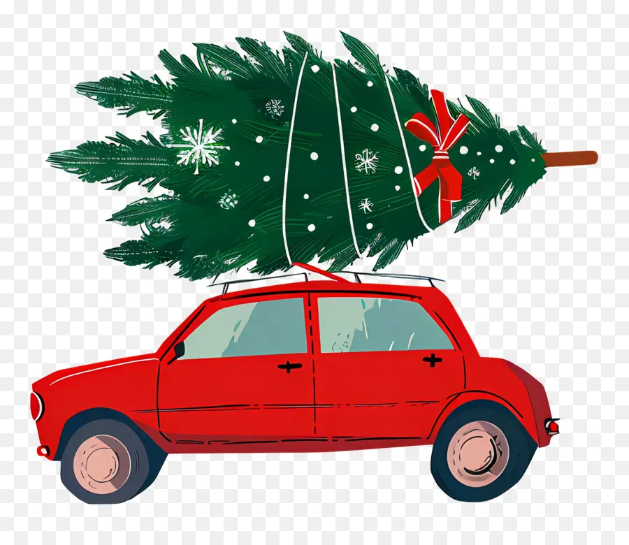 Sapin De Noël Sur Voiture，Voiture Avec Arbre PNG