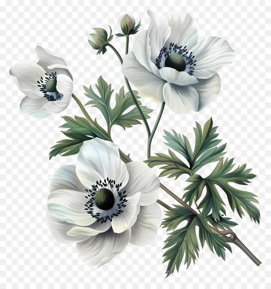 Fleurs D'anémone，Fleurs Blanches PNG