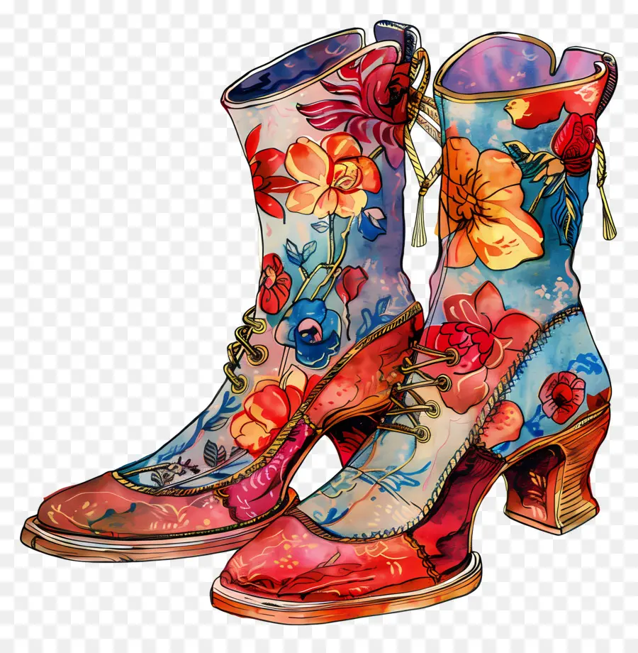 La Mode Des Bottes，Bottes Florales Colorées PNG