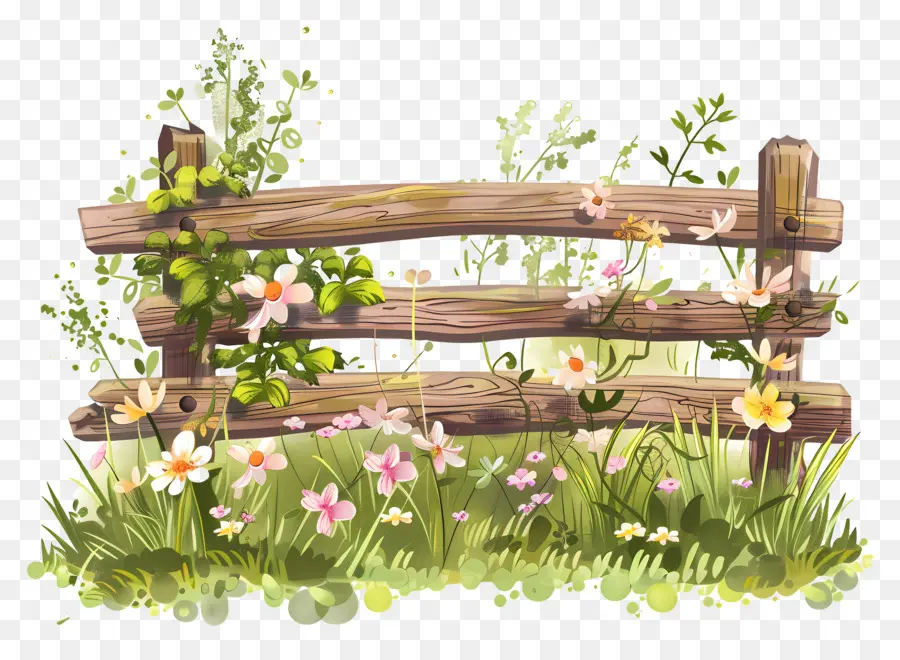 La Ferme De La Clôture，Fence En Bois Avec Des Fleurs PNG