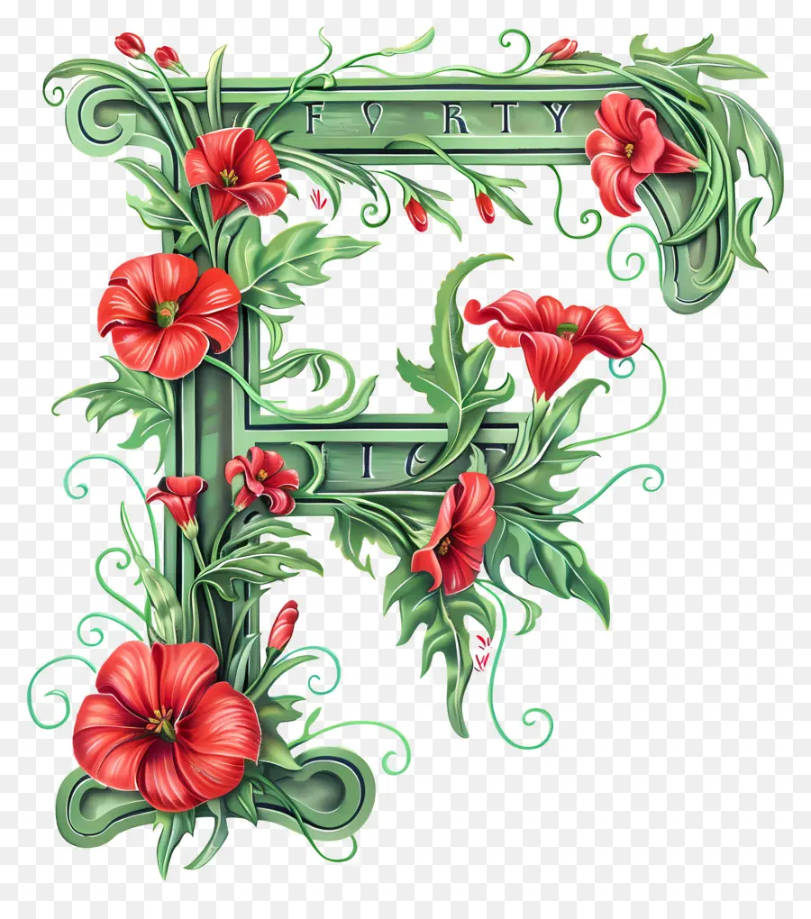 Lettre F，Lettre Florale F PNG