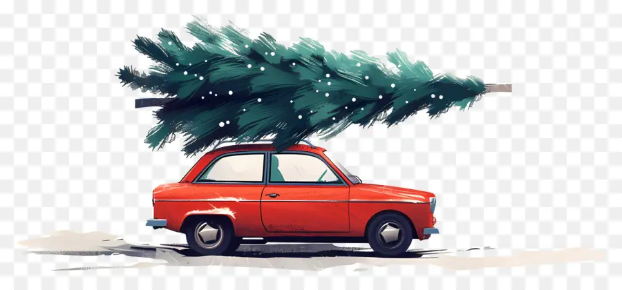 Sapin De Noël Sur Voiture，Voiture Avec Arbre De Noël PNG