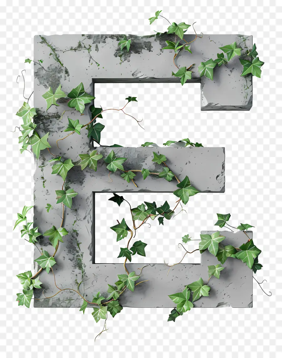 La Lettre E，Lettre En Béton E Avec Ivy PNG