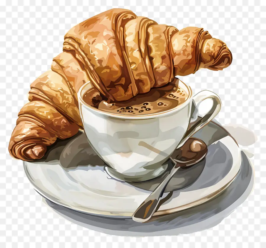 Croissant Au Café，Café Et Croissants PNG