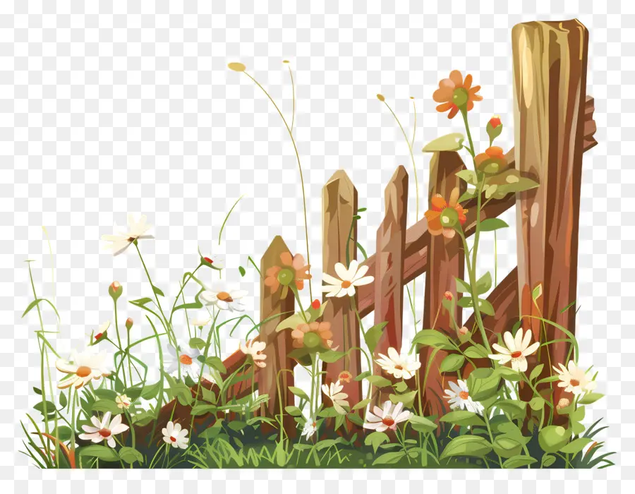 Clôture De Jardin，Fence En Bois Avec Des Fleurs PNG