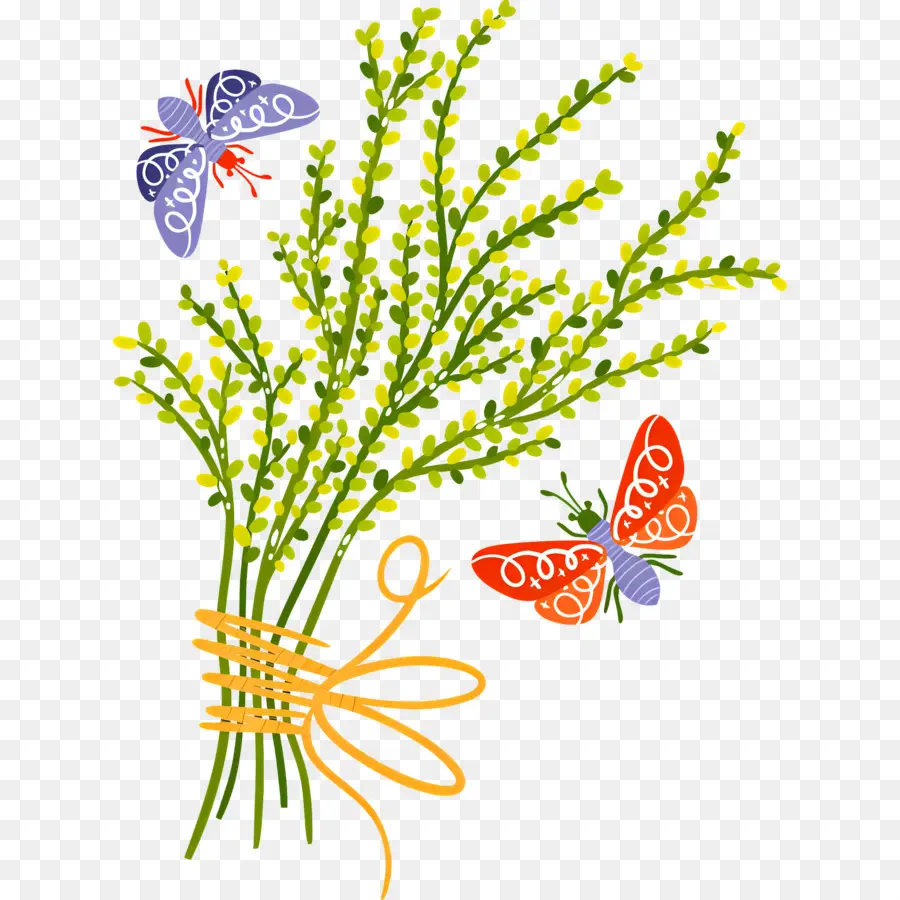 Papillon Naturel，Bouquet De Fleurs PNG