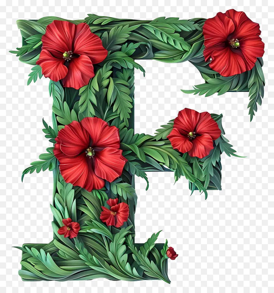 Lettre F，Lettre F Avec Des Fleurs PNG