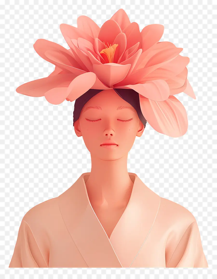 Mode Femme，Femme Avec Chapeau De Fleur PNG