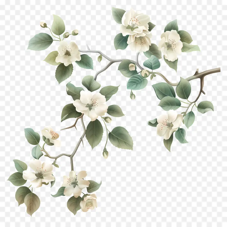 Fleurs Crème，Branche Fleurie PNG