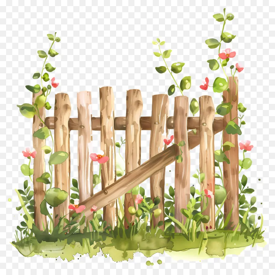 Clôture De Jardin，Clôture En Bois Avec Des Fleurs PNG