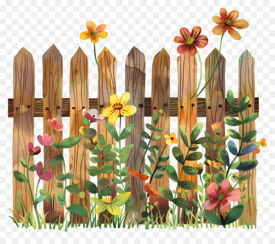 Clôture De Jardin，Clôture En Bois Avec Des Fleurs PNG