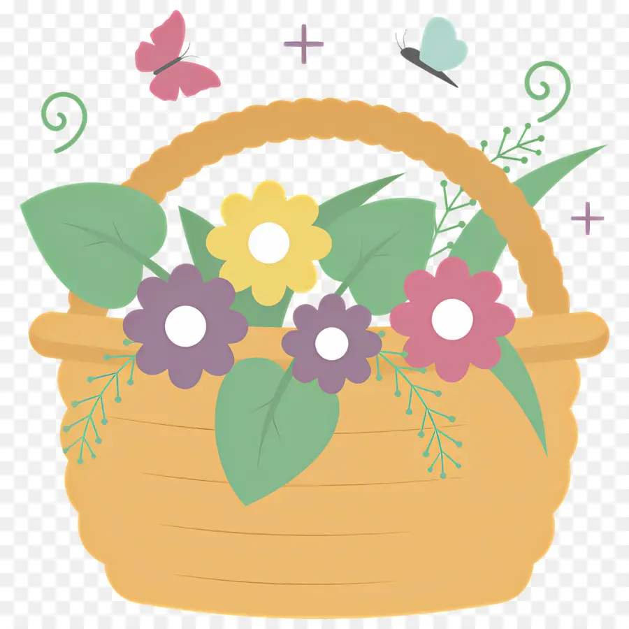 Papillon Naturel，Panier De Fleurs PNG