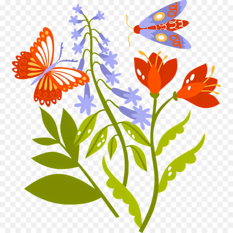 Nature Papillon，Les Papillons Et Les Fleurs PNG